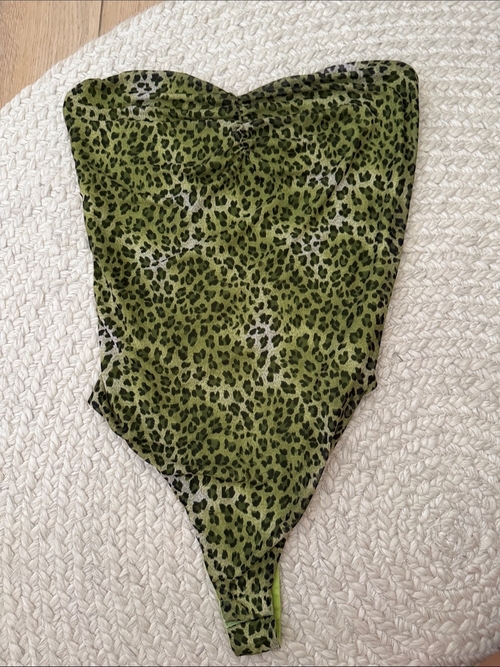 superdown Green Leopard Print Strapless Bodysuit
